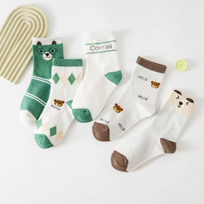 5 Pack Toddler Cartoon Bear Pa - Cotton Crew Sock Pack ulasan dan harga